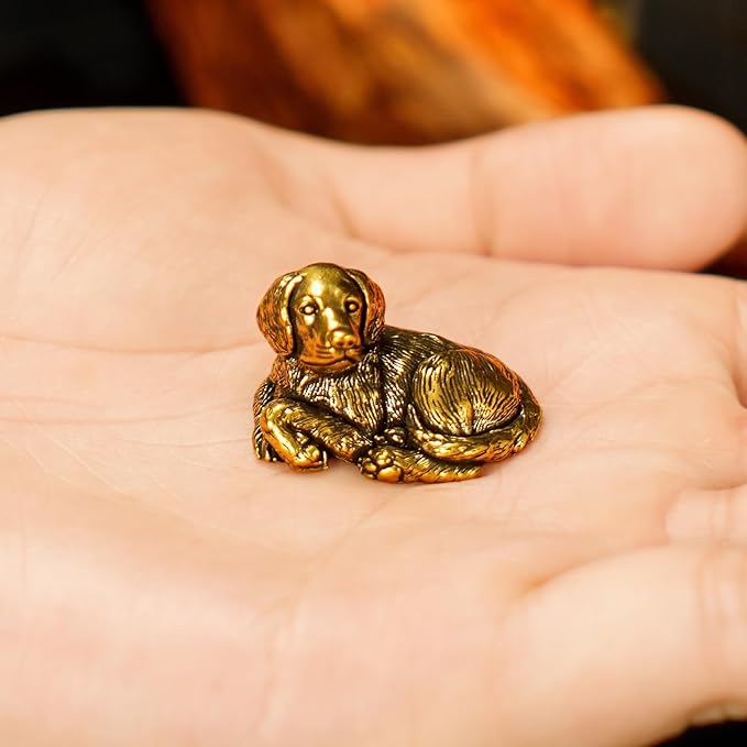 Solid Brass Sleeping Dog Statue - Handcrafted Vintage Awakening Puppy Sculpture, Cute Retro Desk Decor for Home & Office, Unique Gift for Dog Lovers, Collectible Art Figurine for Shelves