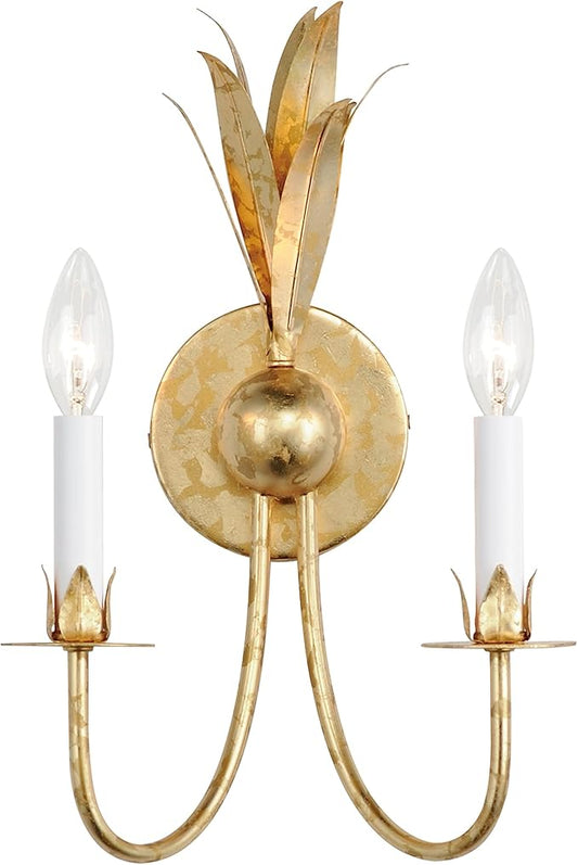 Maxim Lighting Paloma 2-Light Wall Sconce | Gold Leaf Finish | Biophilic Design with Iron Feather Plumes & Floral Bobeches | E12 Candelabra Base | Dimmable | Damp Rated | Model 2881GL