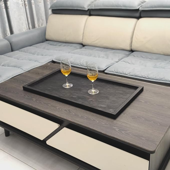 30 * 16 inches High-End Light Luxury Leather Rectangle Oversized Service Tray for Ottoman Tray, Coffee, Food, Family Dinner, Picnic, Party Essentials (Black, 30 * 16 inch)