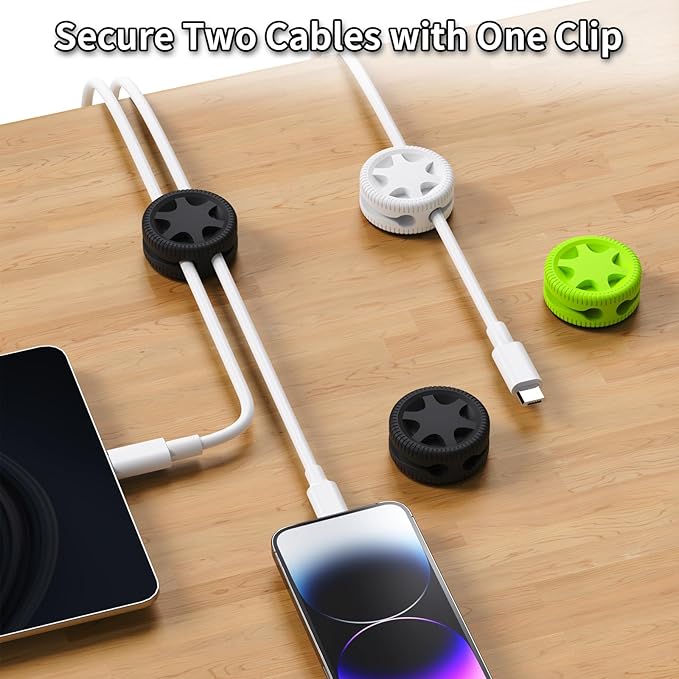 6 Pack Cord Organizer Clips - Desk Cable Management Clips, Cable Holder for Charger Wires, Phone Charger Cord Holder Clips for Desk, Office, Car, Home, Cubicle, Nightstand