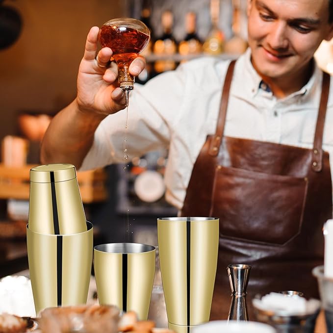 Sabary 6 Pcs Cocktail Shakers Professional Bar Shaker Boston Set Stainless Steel Martini Drink Mixer Basic Tool Weighted Shake Metal Can Cocktail Shaker Set, 18 Oz, 28 oz (Gold)