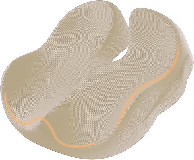 ProtoArc Seat Cushion, Office Chair Cushion for Sciatica, Coccyx Cushion, Ergonomic Memory Foam Seat Cushion for Car, Home, Pressure Relief Pad for Hip, Tailbone, All Day Comfort - Beige