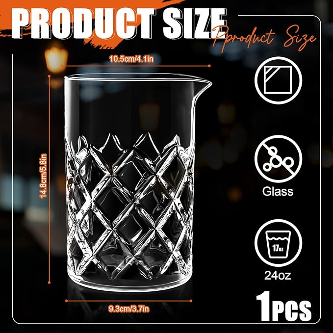 Dandat Cocktail Mixing Glass Crystal Stirring Glass Thick Bottom Seamless Cocktail Pitcher for Home Bartender Bar Whiskey Martini Drink Shaker Accessories(1 Pcs,24 oz)