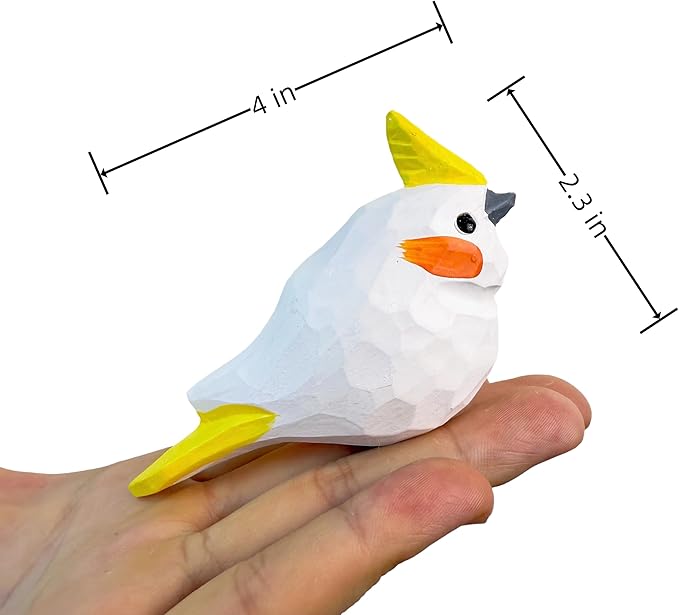 Wooden Bird Figurines Funny Desk Accessories Hand Carved Wood Decorative Small Birds Animal Miniature Statues Ornament for Home Room Decor (Yellow White)