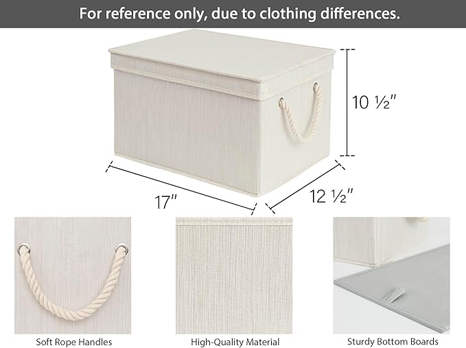 StorageWorks Storage Bins with Lids, Decorative Storage Boxes with Lid and Soft Rope Handles, Foldable Storage Baskets for Closet, Shelves, Stackable, 3-Pack, Ivory and White, Jumbo