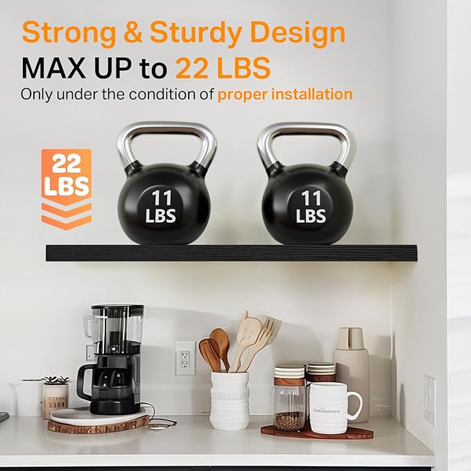 BAYKA Floating Shelves, 22.5 inch Rustic Wood Wall Mounted Shelves for Bathroom, Bedroom, Living Room, Kitchen & Office, Hanging Display Shelf with 22 lbs Capacity, for Decor, Display & Organizer