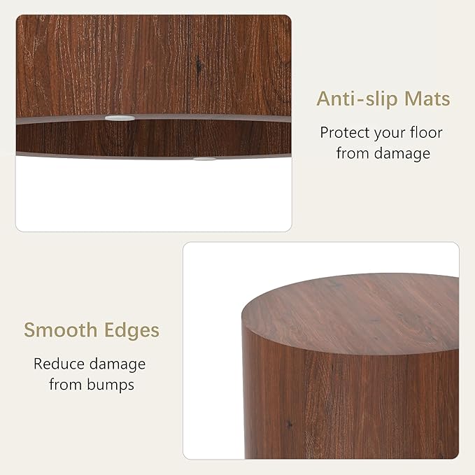 Nesting Coffee Table Set of 2, Round Walnut Wooden Coffee Tables Modern Circle End Table Side Tables for Small Spaces Living Room, Bedroom, Balcony, Office