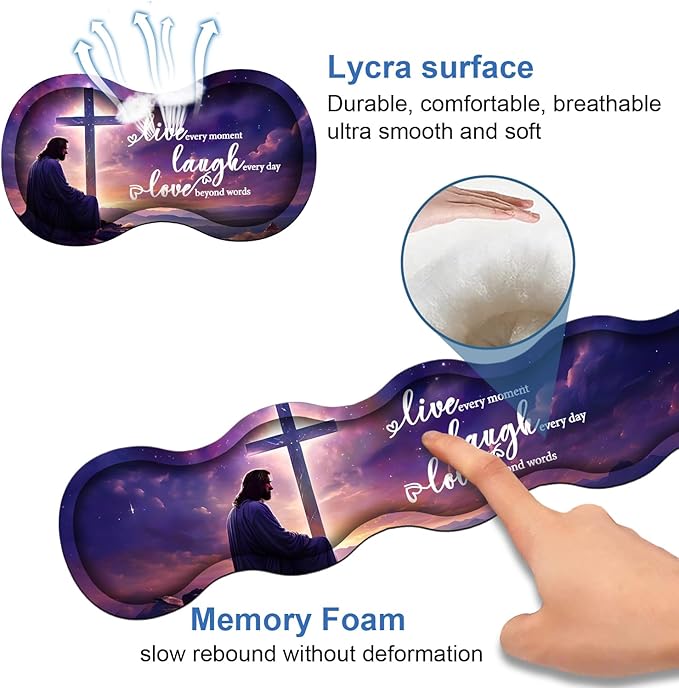 4 in 1 Ergonomic Memory Foam Mouse Pad Wrist Rest Set, Large Gaming Desk Pad + Keyboard Wrist Rest + Mouse Wrist Cushion + Coaster for Home Office Study Gaming, Christian Cross Quote Live Laugh Love