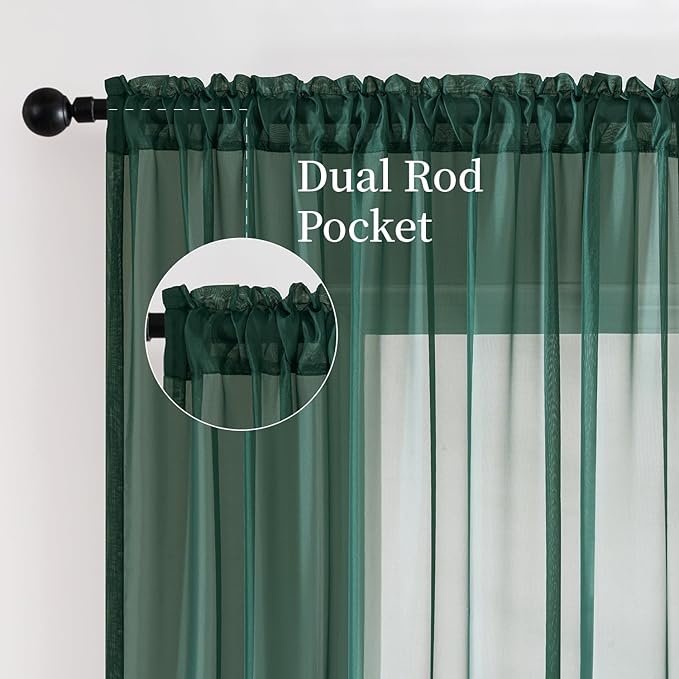 MIULEE 2 Panels Christmas Solid Color Sheer Window Curtains Elegant Window Voile Panels/Drapes/Treatment for Bedroom Living Room (54X72 Inches Hunter Green)