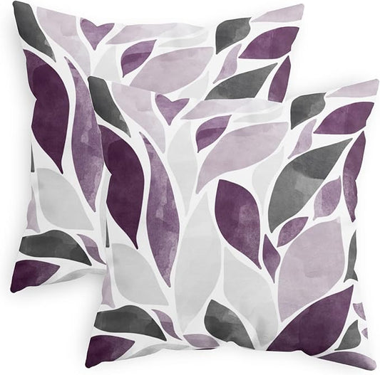 CaliTime Throw Pillow Cases Pack of 2 Cozy Fleece Falling Dahlia Floral Flowers Petals Decorative Cushion Covers for Couch Bed Sofa Farmhouse Decoration 16 X 16 Inches Deep Purple Grey