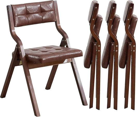 4-Pack Folding Dining Chairs with Cushion,Faux Leather Padded Foldable Dining Chairs,Portable Wooden Folding Chairs for Dining Rooms Kitchen Wedding and Party Indoor Brown