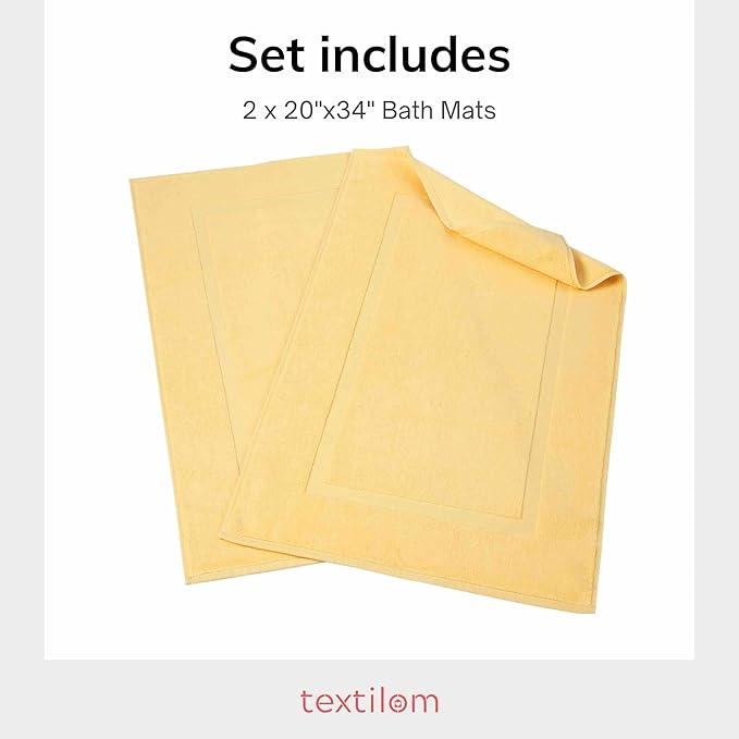 TEXTILOM Luxury 2 Pack Banded Cotton Bath Mats for Bathroom Floor [ Hotel, Spa, Tub, Shower Bath Mat Floor Towel Set ], Machine Washable & Soft & Absorbent & Quick Dry (20''x34'')- Yellow