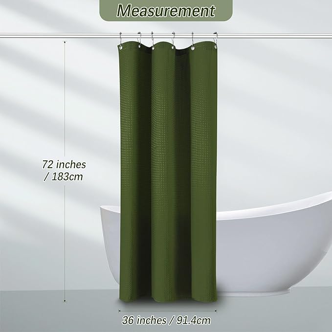 Green Stall Shower Curtain Waffle Weave Fabric, Luxury Waterproof Shower Curtains, 256GSM Heavy Duty Camper Shower Curtain for Travel Trailers with 6 Metal Hooks, 36Wx72H Bright Green