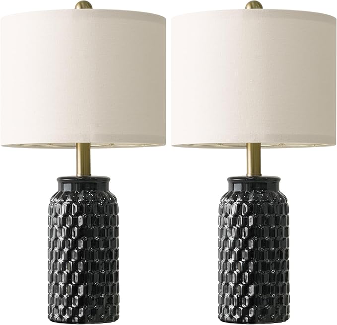 20.5" Black Modern Ceramic Bedside Lamp Set of 2 for Bedroom Decor Farmhouse Table Lamp for Living Room Office Dorm