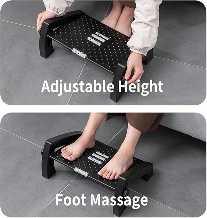MyPlace Adjustable Height Foot Rest Under Desk at Work - 6 Height Sturdy Office Footrest - Added Heated Foot Mat - Non Slip Bottom - Straighten Back & Hip & Leg and Improve Posture…