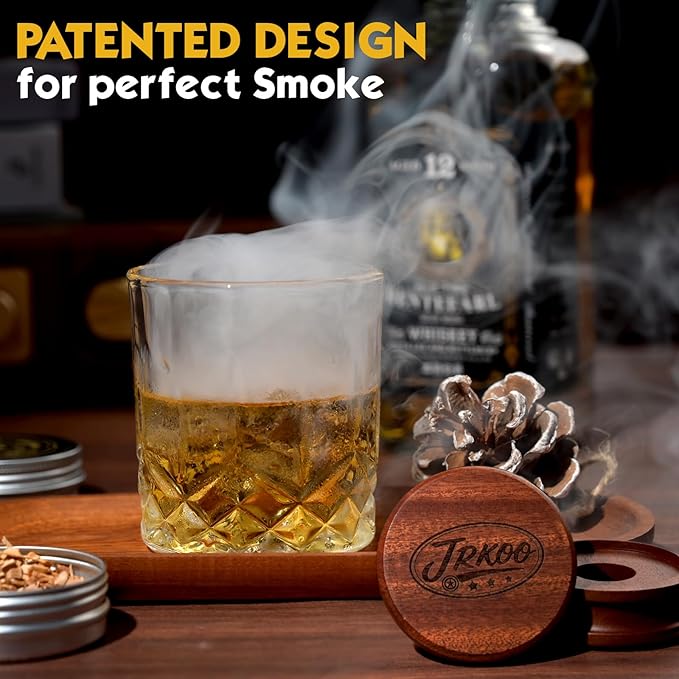 Whiskey Smoker Kit with Torch - 6 Natural Wood Chips, 2 Glasses, 2 Ice Ball Molds - Cocktail Smoker Infuser Kit, Old Fashioned Smoker Kit, Birthday Bourbon Whiskey Gifts for Men, Dad(No Butane)