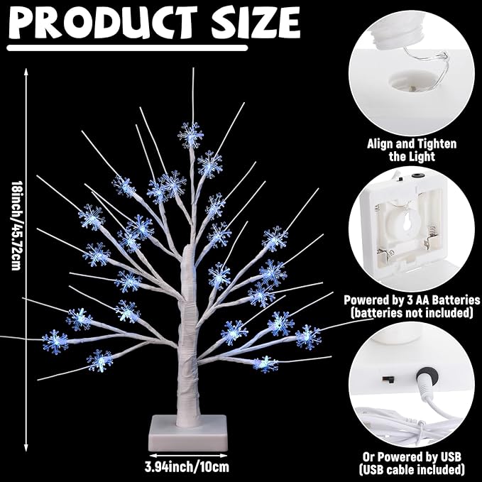 Retisee Snowflake Tree LED Light with 24 LED Lights Timer USB Battery Operated Christmas Snow Indoor Outdoor for Home Table Party Decor(Blue Color,Snowflake)