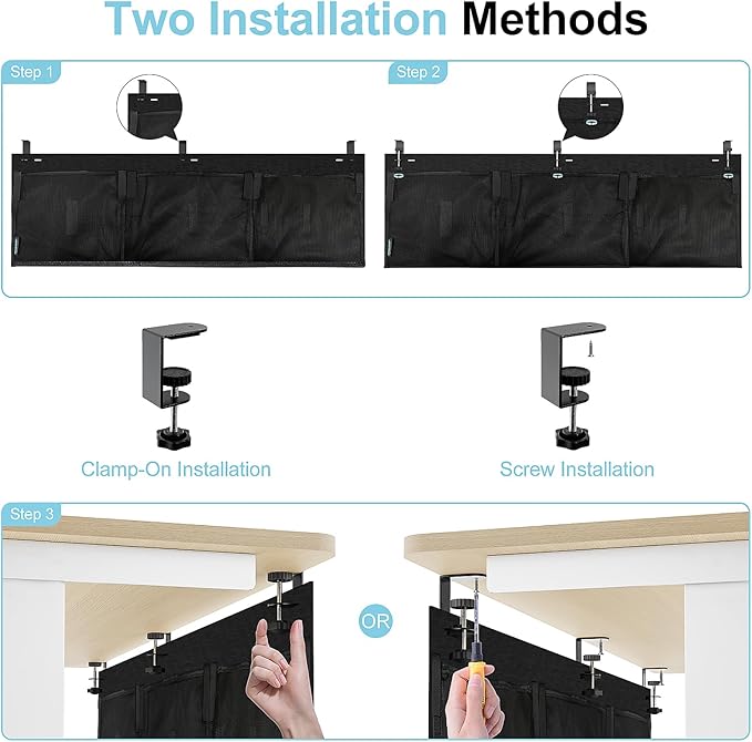No Drill Under Desk Cable Management and Privacy Panel 2 in 1 | Modesty Panel with Cord Organizer |Felt Standing Desk Back Skirt for Office,Home(47.2")