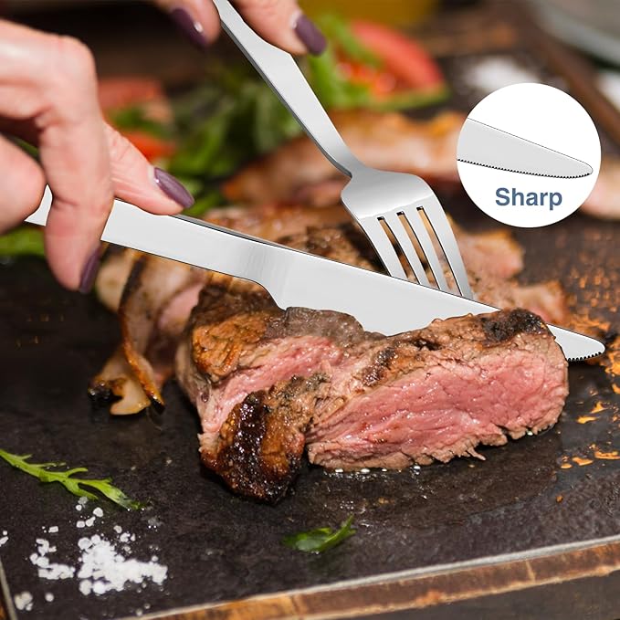 Yoehka 60-Piece Hammered Silverware Set for 12, Stainless Steel Flatware Set with Tree Pattern Handles, Mirror Polished Cutlery/Utensils Set for Home, Restaurant, Hotel, Dishwasher safe