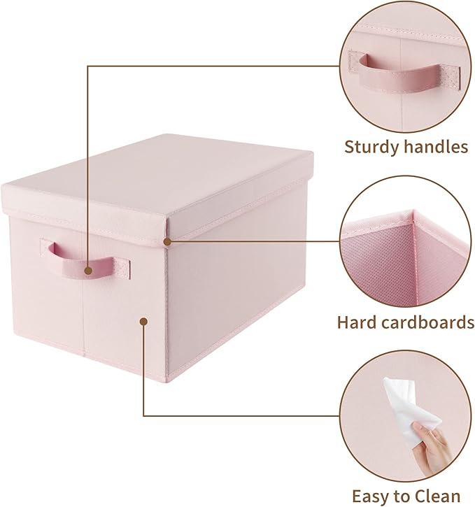 GRANNY SAYS Closet Storage Bins, Fabric Boxes with Lids, Shelf Baskets for Closet Organization, Stackable Storage Containers, Pink, 3-Pack