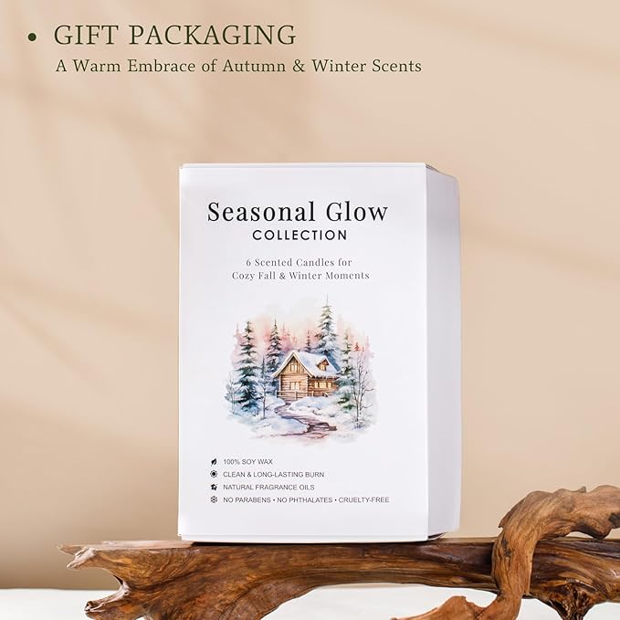 Fall Candles Set - 6 Pack Candles for Home Scented, Fall Scented Candles for Autumn Gift Home Decoration, Natural Non Toxic Soy Candle Gifts for Women, Cinnamon Apple/Autumn Wreath