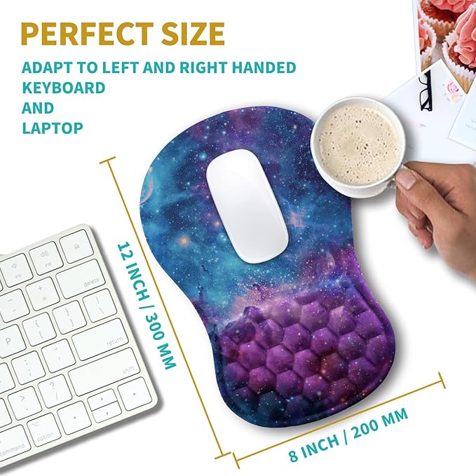 Hokafenle Ergonomic Mouse Pad Wrist Support, Wrist Rest Mousepad for Carpal Tunnel Pain Relief with Integrated Memory Foam Slope Massage Bulge (11.8x7.9 inch,Galaxy Nebula Space