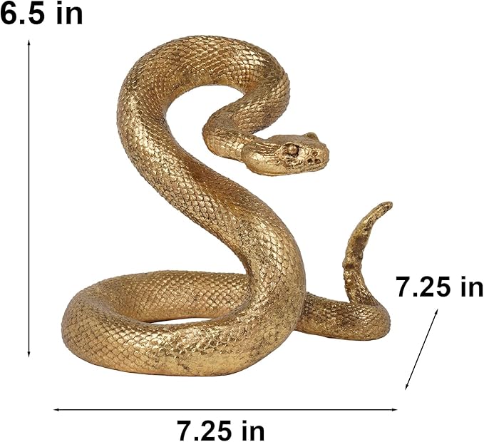 Guichifun Snake Statue Decor Collectible Figurines - Gold Resin Animal Chinese New Year Mascot Home Shelf Office Table Halloween Decoration 7.25 x 7.25 x 6.5 Inch