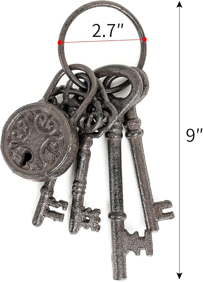 Sungmor Cast Iron Skeleton Keys - Antique Style Keyring Props, Pirate Treasure, Halloween Decor for Home Garden