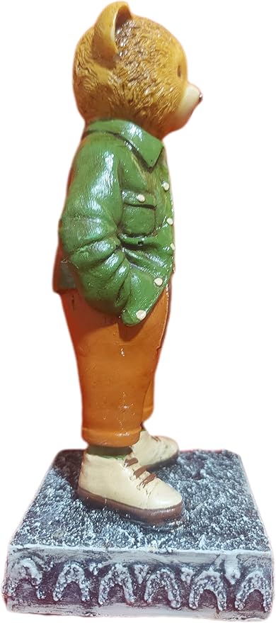 T7 Teddy Bear Figurine in Green Jacket – Handcrafted Resin Bear Statue – Cute Shelf Decor & Gift Idea – Collectible Home Ornament for Kids, Adults & Bear Lovers | Tiig