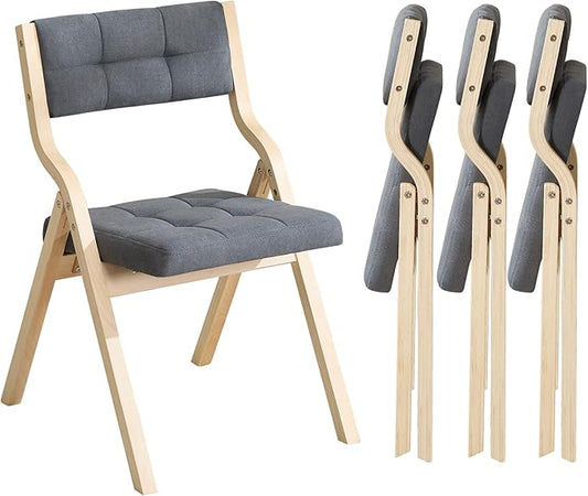 4-Pack Folding Dining Chairs with Cushion,Padded Foldable Dining Chairs,Portable Wooden Folding Chairs for Dining Rooms Kitchen Wedding and Party Indoor Darkgrey