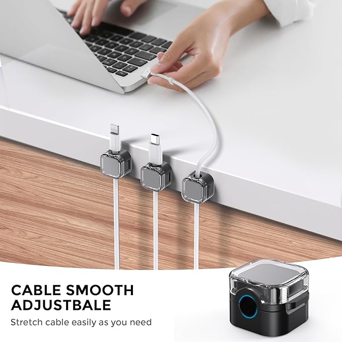 AhaStyle Magnetic Cable Organizer [1s Lock] 6 Pack Cord Cable Holders Clips Strong Adhesive Cable Cord Keeper [Smooth Adjustable] Hide Wire Cord Organizer for Nightstand Kitchen Car Office (Black)