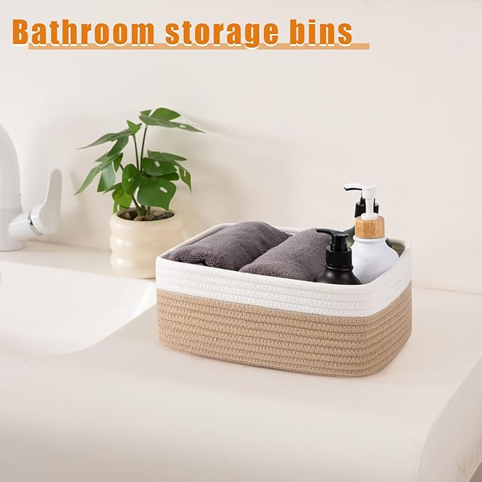 OIAHOMY 4 Pack Storage Baskets for Organizing, Small Bins for Shelves, Cute Decorative Storage Bins, Organizer Baskets for Gifts Empty, 11.8''Lx7.8''Wx4.7''H, Yellow/White