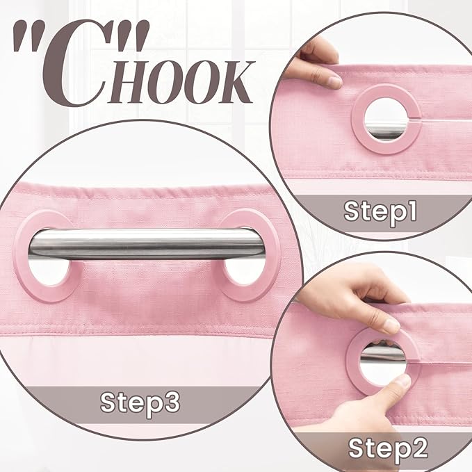 No Hook Slub Textured Shower Curtain with Snap in Liner - Pink Fabric Outer Curtain & Waterproof Inner Liner, Hotel Style with See Through Top Window, 71x74 in