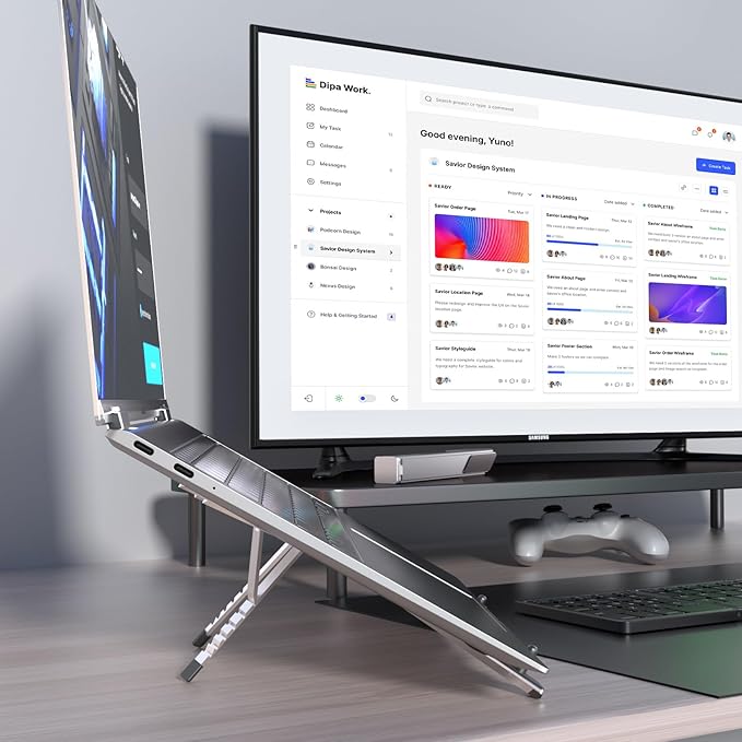 ZenRich Foldable Laptop Stand, Ergonomic Aluminum Laptop Holder Riser with 6-Levels Height Adjustment, Fits with MacBook Air, MacBook Pro, iPad, HP, Dell, Lenovo (Up to 17.3'')