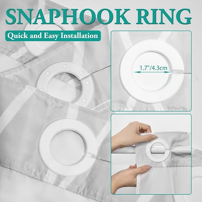 No Hook Ombre Grey Striped Stall Shower Curtain with Snap in Liner Set - Hotel Shower Curtain and Liner Set with See Through Mesh Top Window,Machine Washable, 54x80 INCH