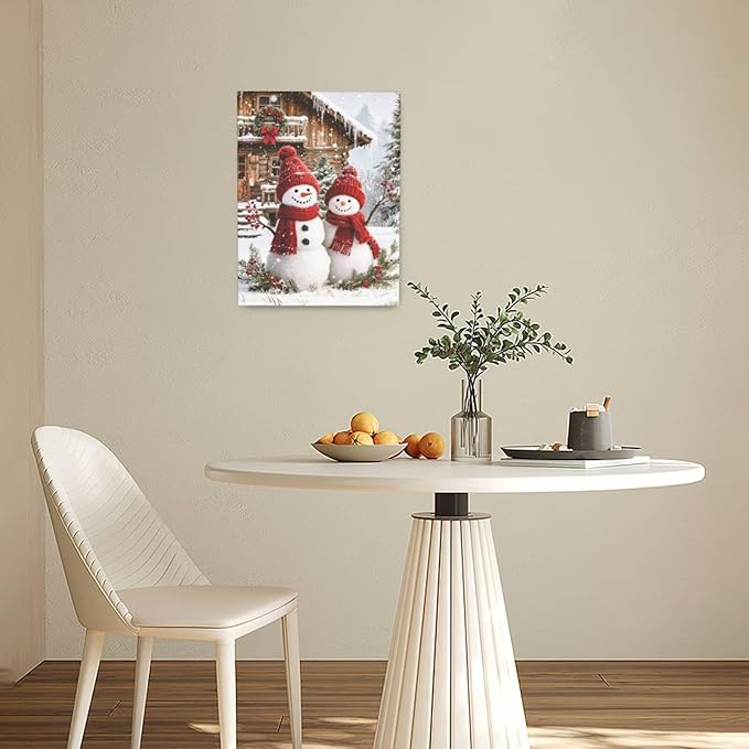 Zyphren Christmas Snowman Wall Art Winter Picture Wall Decor Snowman Canvas Print Painting Home Artwork Gifts for Living Room Bedroom Bathroom 12"x16"