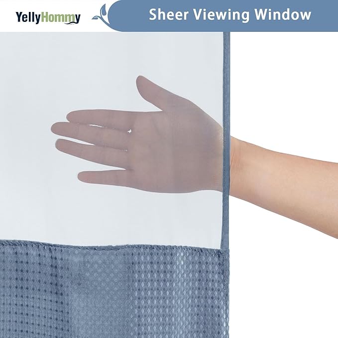 YellyHommy No Hook Shower Curtain with Snap in Liner Set Less Waffle Shower Curtain for Bathroom (Sky Blue, 81" L x 72" W)