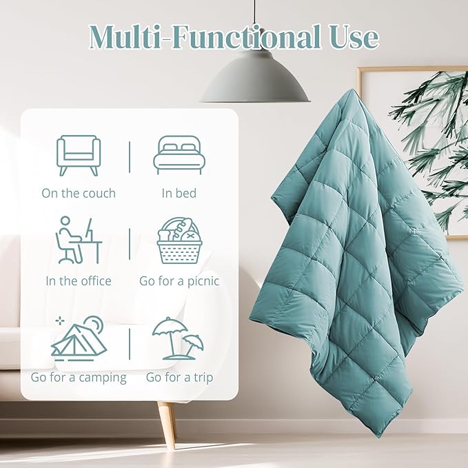 Peace nest Down Throw Blankets for Couch 50x70 Down Blanket for Indoor and Outdoor Throw Blanket use Soft Lightweight Throw Blanket Turquoise