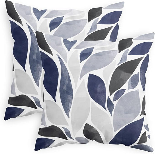CaliTime Throw Pillow Cases Pack of 2 Cozy Fleece Falling Dahlia Floral Flowers Petals Decorative Cushion Covers for Couch Bed Sofa Farmhouse Decoration 20 X 20 Inches Navy Blue Grey