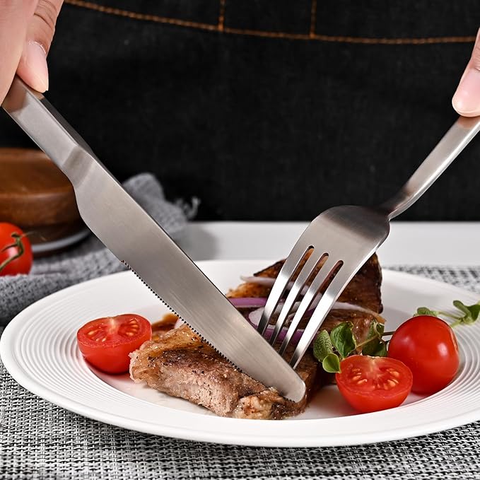 KINGSTONE Forged 30-Piece Silverware Set, Matte Flatware Set for 6, 18/10 Stainless Steel Silverware Utensils Set Dishwasher Safe (Matte Silver)