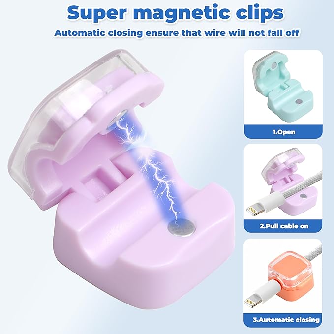 6 Pcs Cable Management Clips for Home Office Desk Cord Keeper Organizer Accessories Charger USB Wire Organizer Cord Holder for Nightstand Automotive (Purple Orange Blue)