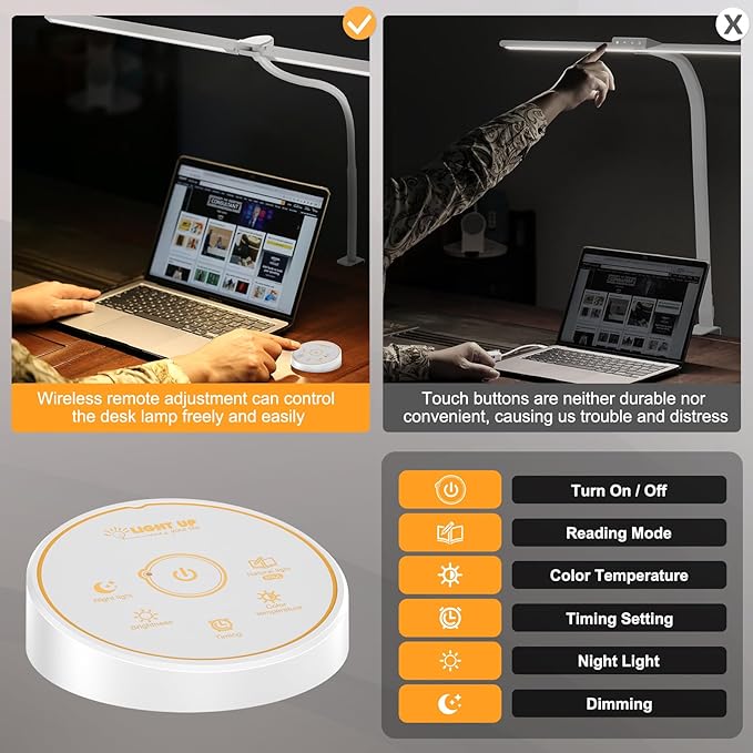 Led Desk Lamp for Office Home - Eye Caring Architect lamp with Clamp,Dual Screen Computer Monitor Gooseneck Smart Light: 24W 5 Color Flexible Adjustable Lighting Table Lamp for Study White