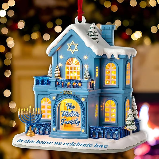 Personalized Hanukkah Ornaments for Tree - House Warming Gifts New Home Ornament 2025, Custom 2D Family Christmas Ornaments, Merry Chrismukkah Jewish and Christian Gift Idea