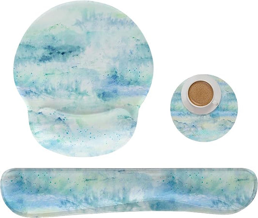 Ergonomic Keyboard Mouse Pad Wrist Rest Support Set for Laptop/Computer/Desktop,Memory Foam Hand Rest Wrist Cushion for Gaming/Office,Lightweight Comfortable & Pain Relief (Landscape Painting)