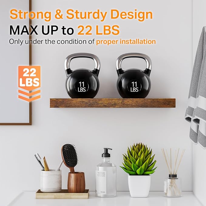 BAYKA Floating Shelves Bathroom for Wall – Shelf Over Toilet Farmhouse Rustic Wood for Bedroom, Kitchen, or Living Room Decor Organization, Halloween Decor Shelves – Rustic Brown, Set of 3