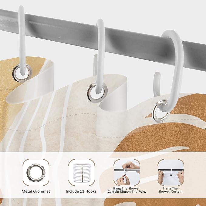 Glawry Beige Green Boho Shower Curtain Mid Century Abstract Plant Tropical Palm Leaf Modern Minimalist Bathroom Arch Geometric 72Wx72L Inches Bath Accessories Art Home Decor Fabric 12 Pack Hook