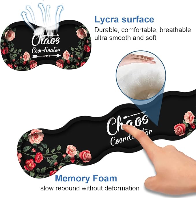 4 in 1 Ergonomic Memory Foam Mouse Pad Wrist Rest Set, Large Gaming Desk Pad + Keyboard Wrist Rest + Mouse Wrist Cushion + Coaster for Home Office Study Gaming, Colored Floral Quote Chaos Coordinator