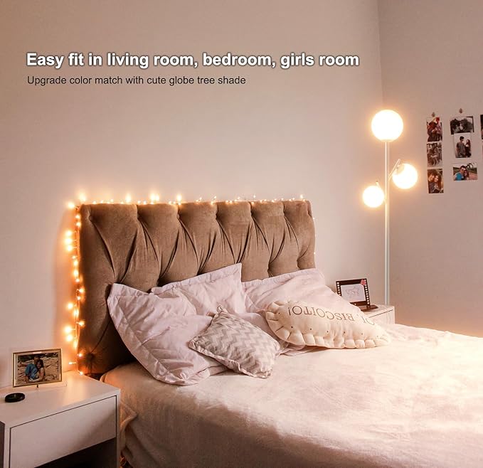 Fiqevs White Mid Century Floor Lamp, Modern 3 Globe Standing Lamp with 3 LED Bulbs & Arcing Frosted Glass Shades, Boho Rustic Tall Tree Lamp for Living Room, Bedroom & Office