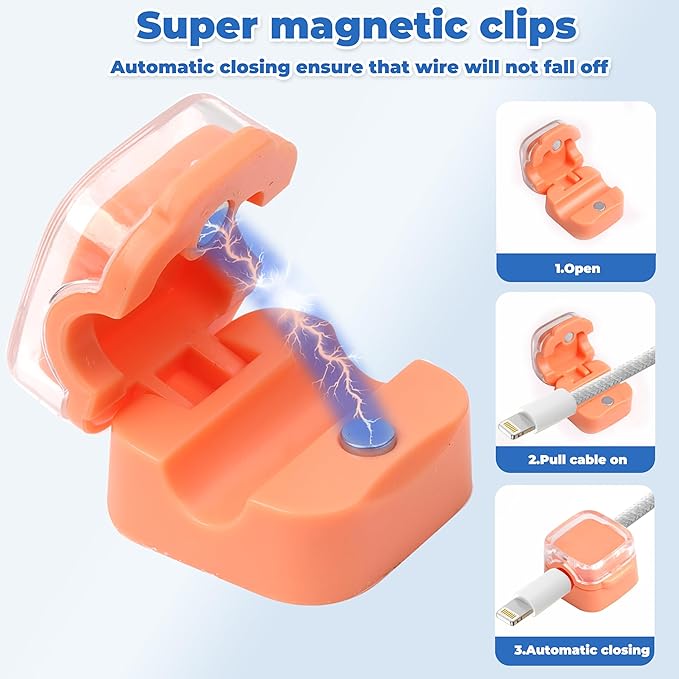 6 Pcs Cable Management Clips for Home Office Desk Cord Keeper Organizer Accessories Charger USB Wire Organizer Cord Holder for Nightstand Automotive (Orange)