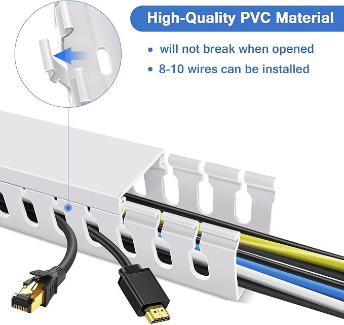 Cable Duct Management Raceway Kit, 31.4" (2 x 15.7) Server Rack Management, Hide Network HDMI VGA Cables, Open Slot Track Desk Wire Channel, White 2 Pack